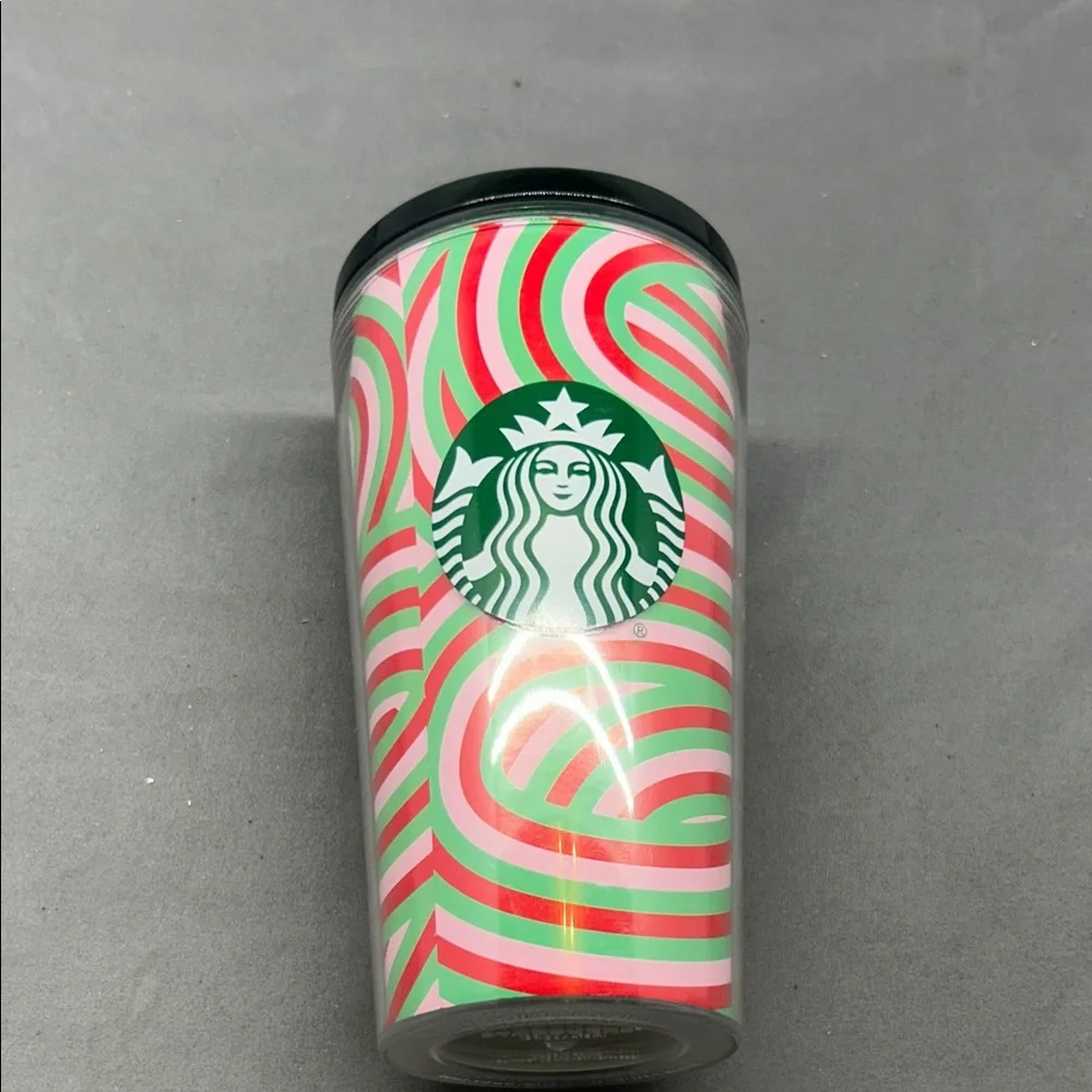 Starbucks Swirl Design Tumbler with Green and Pink.  Cold‎ beverages only